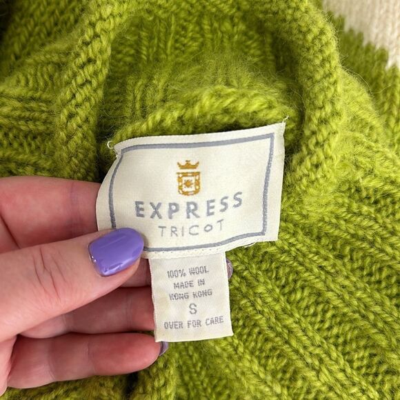 Express Tricot Y2K Vintage 90s Green And Ivory Wool Pullover Sweater Size S - Picture 4 of 7